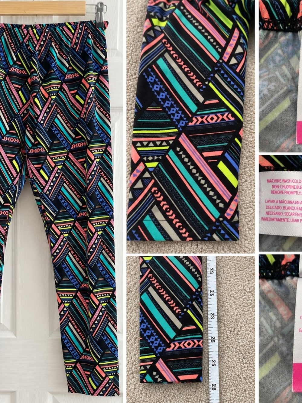 Women's Black Geometric Neon Print Leggings